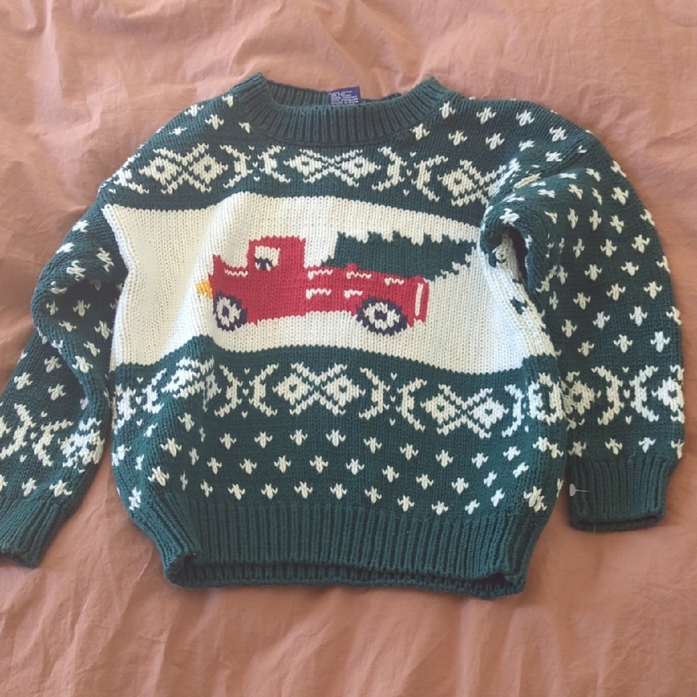 Vintage Gap Kids Holiday Sweater Red Truck Size Small